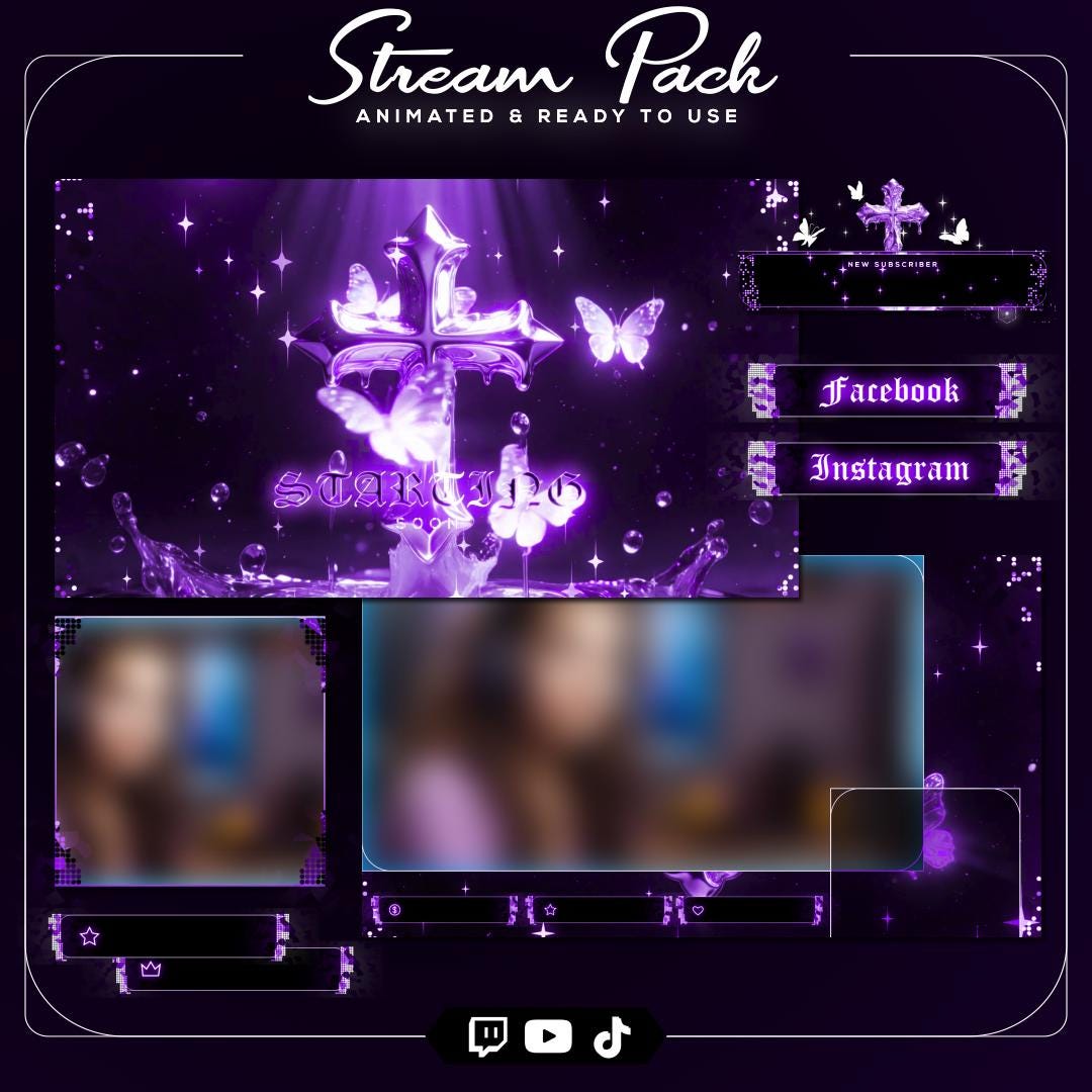 Purple Gothic Stream Overlay Pack | Dark Angel Cross Animated Twitch ...