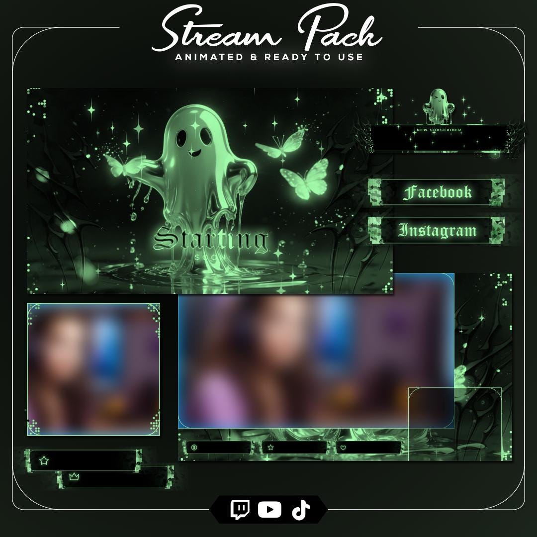 Ghost Stream Layout Green Liquid Ghost Stream Overlay Bundle | Toxic Bio Goth Twitch Pack ...