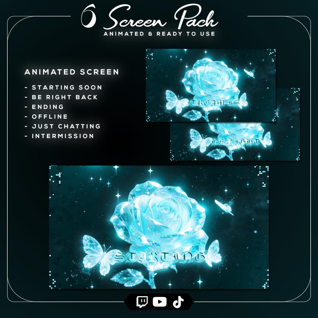 Starting Stream Screen Blue Blue Rose Stream Screens Pack | Luxury Starting Soon BRB Overlay - Etsy