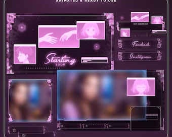 Różowy pakiet nakładek na stream anime Cyberpunk | Neonoworóżowy pakiet Twitch | Animowana grafika VTuber Gamer Girl | TikTok | Zestaw Coquette Streamer
