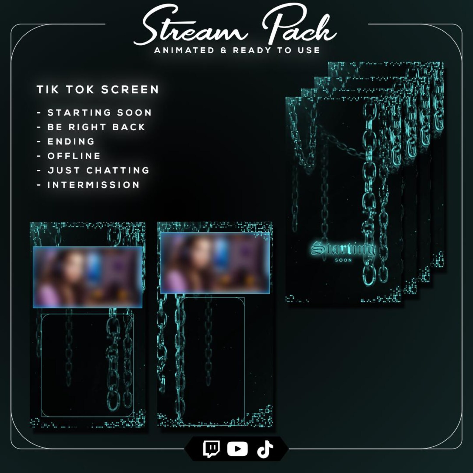 Teal Gothic Stream Overlay Pack | Animated Dark Aqua Twitch Bundle ...