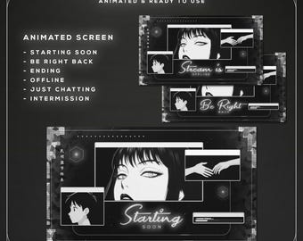 Animated Stream Screens Black Liquid Metal | Dark Theme Twitch Overlay (6-Pack)