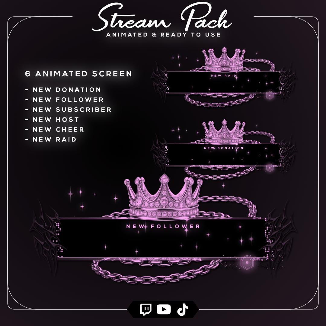 Overlay Chain Box Complete Stream Overlay Animated Pink Crown Chains Full Package OBS ...