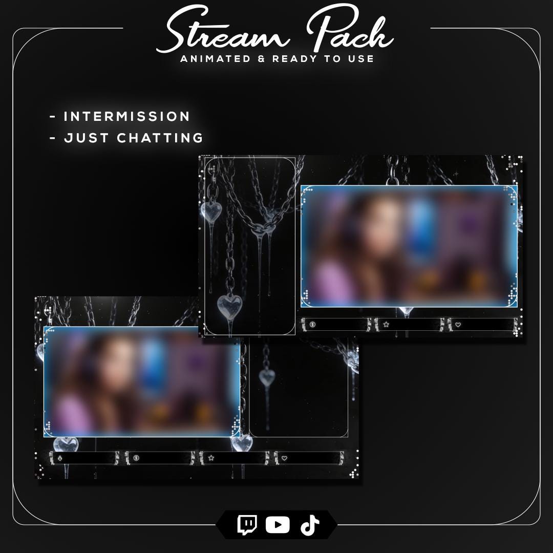 Gothic Silver Chrome Heart Stream Overlay Bundle | Y2K Dark Twitch Pack ...