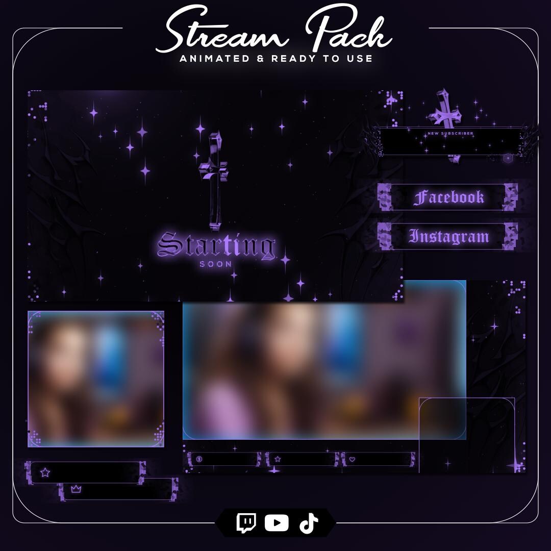 Purple Gothic Cross Stream Overlay Bundle | Dark Fantasy Twitch Pack ...