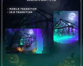 Animated Halloween Stinger Transition Pack | Spooky Neon Screen Wipe for Twitch, OBS, Kick | Mobile & 16:9 Formats Included | Digital