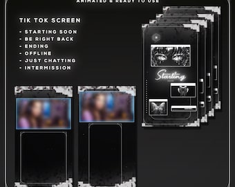 Black and White TikTok Live Overlay | Vertical Stream Screens | Dark Anime TikTok Overlay | VTuber Pack