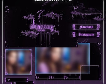 Purple Goth Twitch Overlay Bundle | Dark Y2K Chrome Liquid Stream Pack | Animated Cyber Slime VTuber | OBS Streamlabs | Edgy Gamer Girl Kit