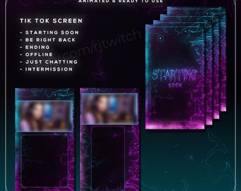Neon TikTok Stream Screens | 6 Animated Cyberpunk Vertical Overlay Pack | Glow VTuber Screens | OBS TikTok Live | Streamer Mobile Screens