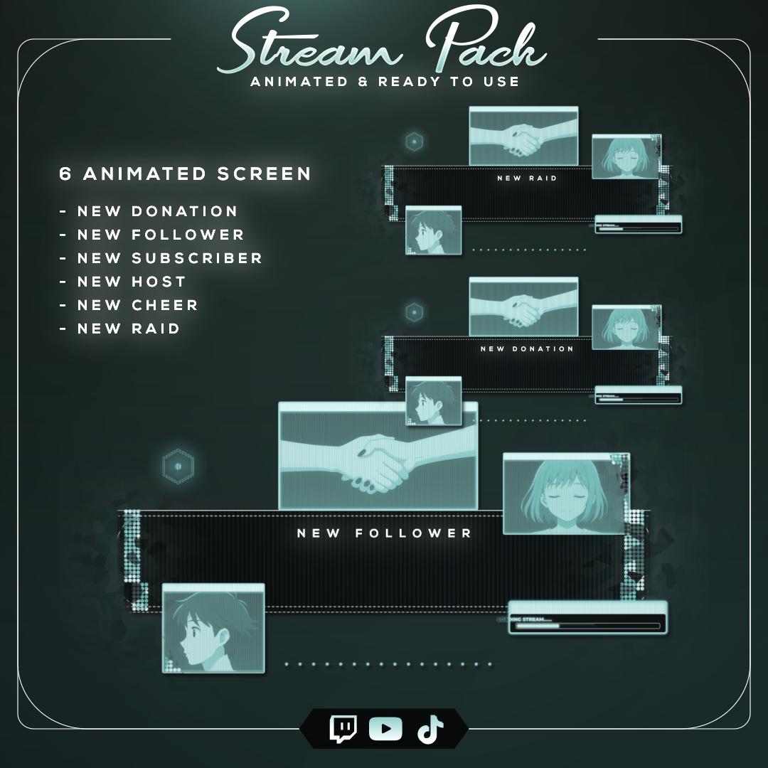 Turquoise Computer Animation Turquoise Cyberpunk Anime Stream Overlay Pack – Animated Twitch ...