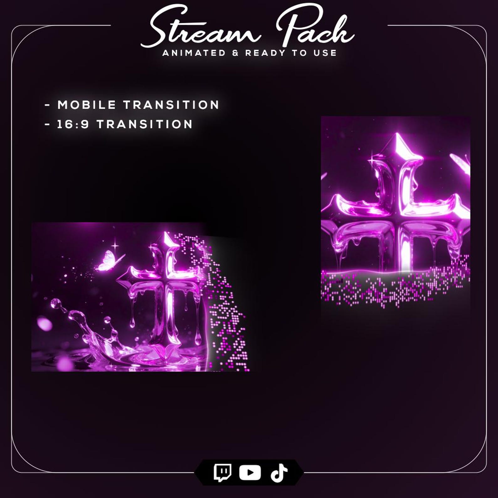 Pink Gothic Stream Overlay Bundle | Neon Pink Chrome Cross Twitch Pack ...
