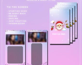 6つのアニメーションTikTok縦型ストリームオーバーレイピクセルサンタクリスマス | ショートリール用モバイル背景 | かわいいLofiホリデー