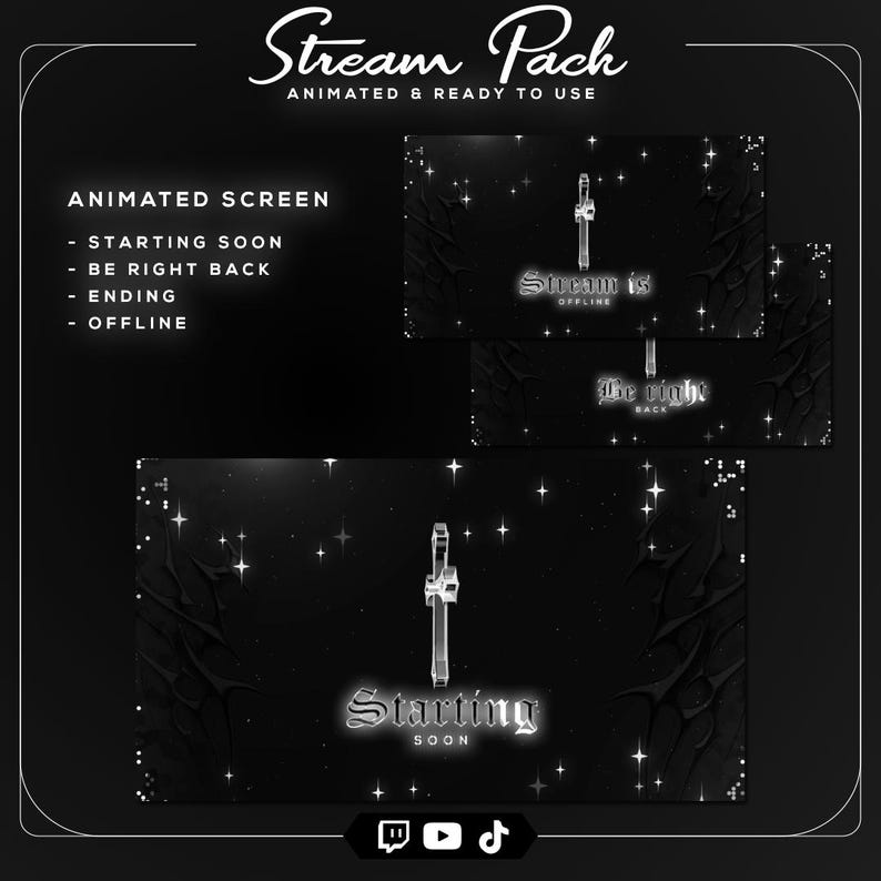 Kick Visuals Animated Dark Twitch Overlay Package, Black Stream Overlay Pack, Modern ...