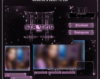Animiertes lila Twitch-Overlay-Paket, Neon-Stream-Overlay-Pack für OBS, Streamlabs, Kick, YouTube, VTuber und Gaming