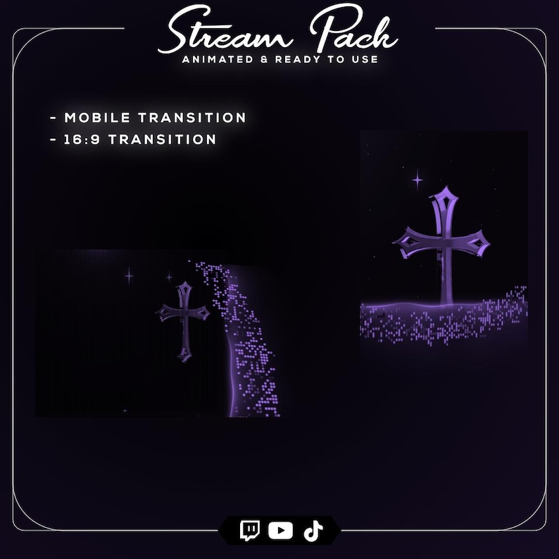 Purple Gothic Cross Stream Overlay Bundle | Dark Fantasy Twitch Pack ...