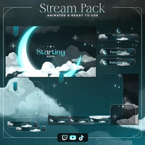 Animated Moon Stream Overlay Pack: Starry Night VTuber Theme