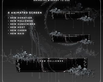 Y2K Goth Twitch Alerts Pack | 6 Animated Chrome Cyber Stream Notifications | Follower Sub Donation Alerts | OBS Streamlabs VTuber
