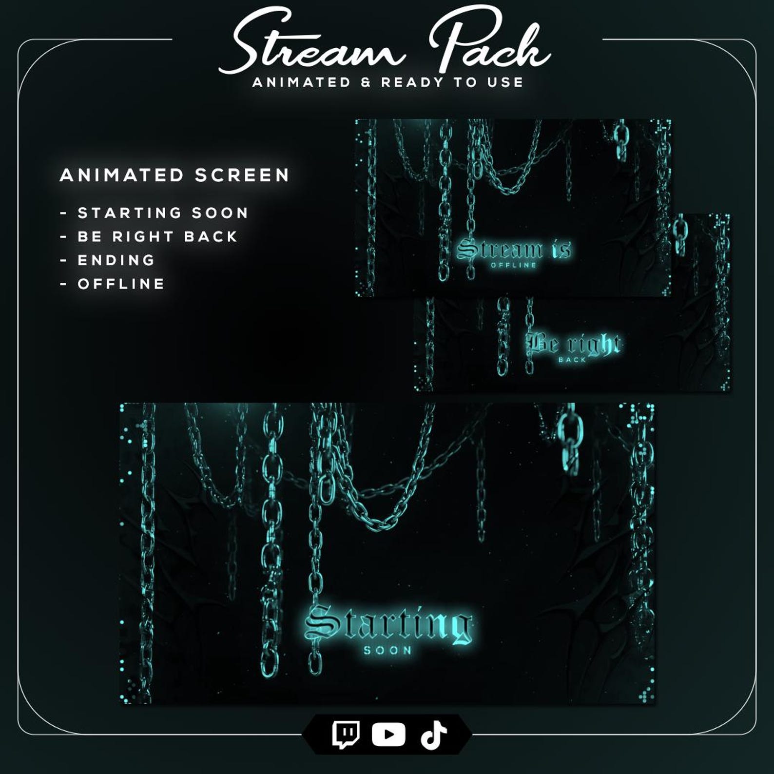 Teal Gothic Stream Overlay Pack | Animated Dark Aqua Twitch Bundle ...