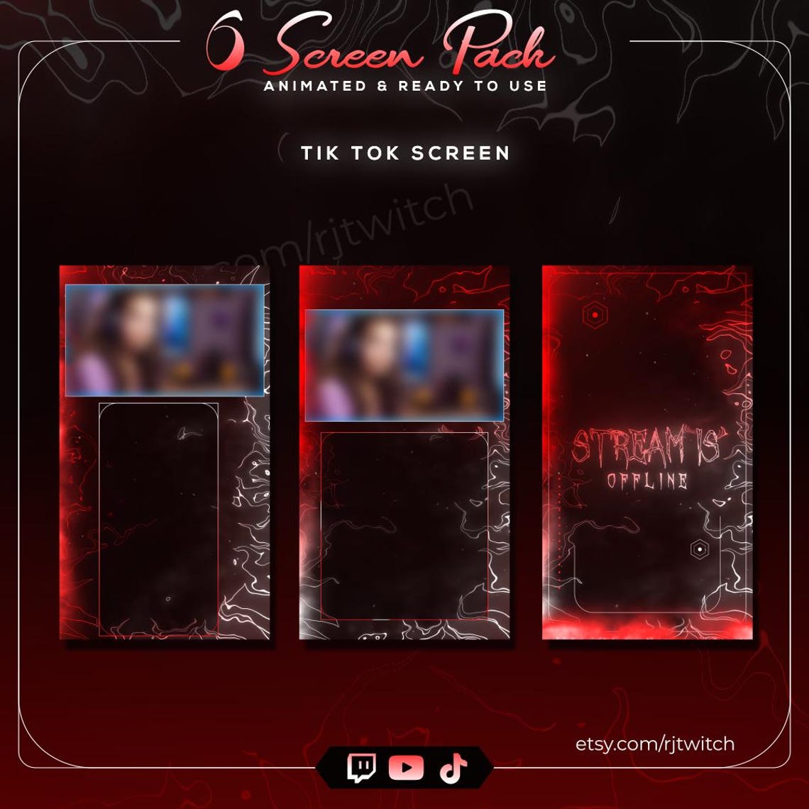 Overly Stream Red Red Glitch Stream Overlay Bundle | Neon Vertical Tiktok Pack | Animated ...