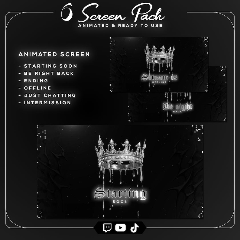 8 Stream Screens Pack | Starting Soon BRB Ending Offline Screens | Dark ...