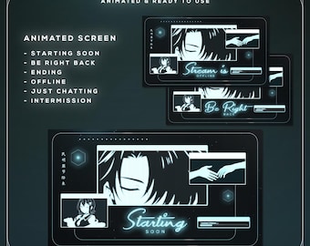 Nieuw Tokyo Turquoise Animatie Stream Screen Pack | 6 Cyberpunk Anime Twitch-schermen (binnenkort van start, BRB, einde, offline) | OBS/StreamlabsOBS