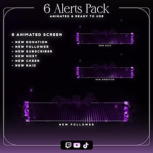 Cyberpunk Animated Twitch Alerts Pack - 6 Digital Stream Alert Overlays | Follower, Sub, Donation, Host, Cheer