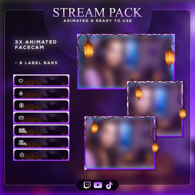 Animated Halloween Stream Overlay | Spooky Pumpkin Forest, Purple Ghost ...