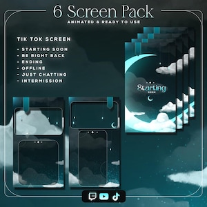 Vertical TikTok Stream Screens – Animated Overlay Bundle for VTubers & Streamers | Starting Soon, BRB, Ending, Brb, Offline, Intermission