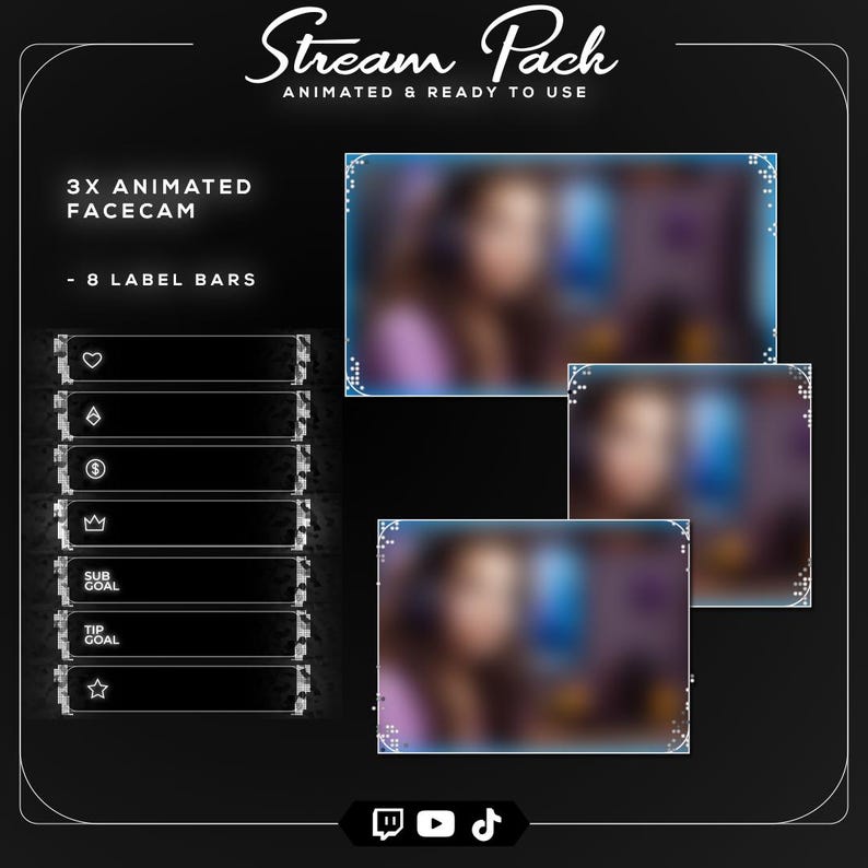 Complete Gothic Silver Chrome Heart stream overlay bundle designed for VTubers, alternative creators, cyber Y2K channels, and gamers.