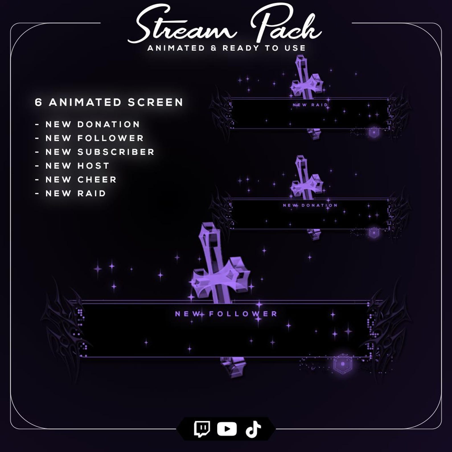 Purple Gothic Cross Stream Overlay Bundle | Dark Fantasy Twitch Pack ...