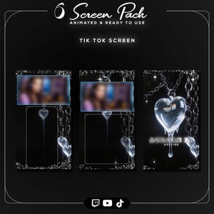 Vertical 9:16 mobile stream screens featuring a large transparent silver heart hanging on dark chains with glowing gothic accents.