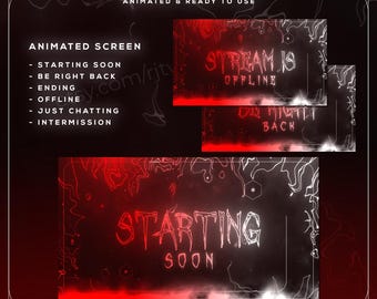 Red Neon Cyberpunk Stream Screens | 8 Animated Sci-Fi Twitch Backgrounds | FPS Gamer VTuber Screen Pack | OBS Streamlabs | Dark Tech Screens