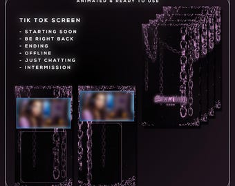 6 pantallas de transmisión de TikTok / Superposición vertical gótica morada / Pantallas animadas de TikTok en vivo