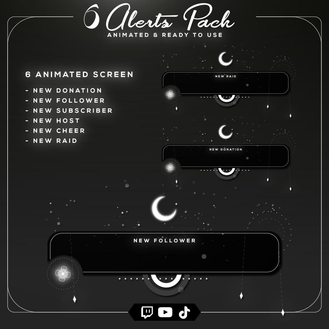 6 Animated Stream Alerts | Moon Celestial Alerts | Minimal Twitch ...