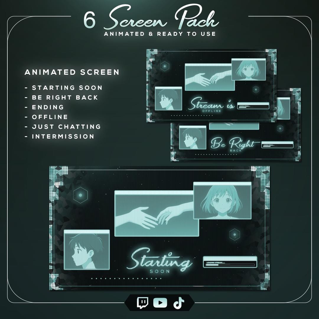 Turquoise Computer Animation Turquoise Cyberpunk Anime Twitch Overlay: Animated Stream Screens (OBS ...