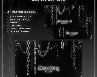Dark Chrome Gothic Twitch Stream Screens | 6 Animated Goth Starting Soon BRB Offline Scenes | Silver Chain VTuber Overlay | OBS Streamlabs