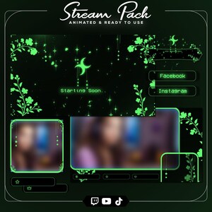 Pack d'overlays animés vert foncé pour stream, Overlay Twitch mystique, Pack de stream Fantasy pour OBS, Écrans de jeu VTuber Kick, Pack de stream émeraude
