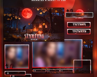 Gemütliches Halloween-Stream-Overlay im Cottage-Stil | Niedliches, gruseliges Twitch-Overlay-Paket | OBS Kick YouTube VTuber Herbstgrafiken