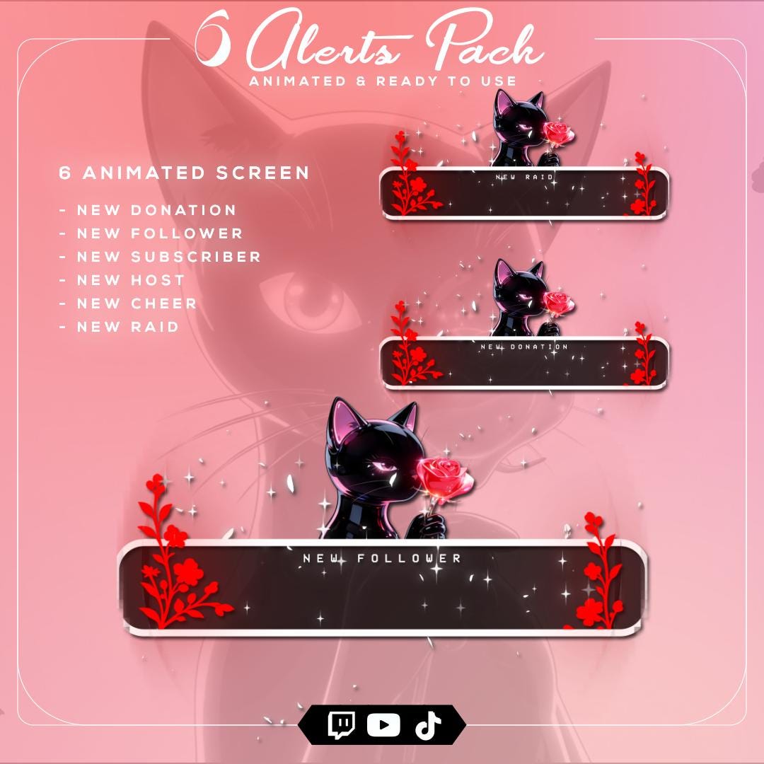 Animated Twitch Alerts | Red Cat Stream Alerts | OBS Streamlabs ...