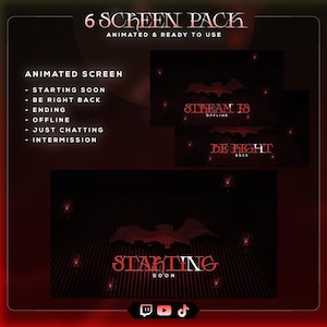 Gothic Bat Stream Pack Animated Scenes for YouTube TikTok OBS, Streamlabs Horror Dark Overlay Starting Soon Be Right Back End Intermission