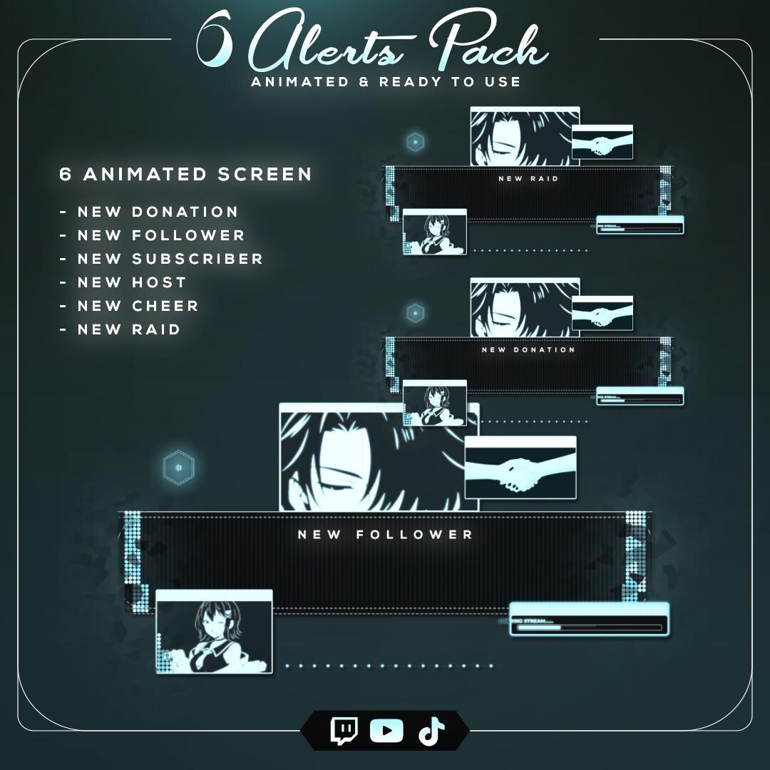 Turquoise Computer Animation New‑tokyo Turquoise Animated Stream Alerts | 6‑pack Cyberpunk Anime ...