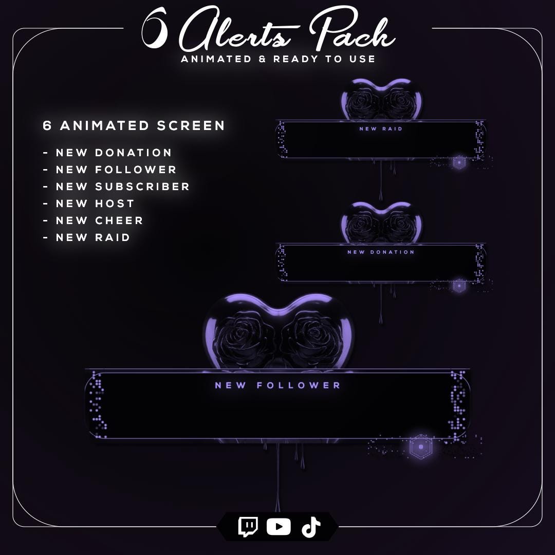Animated Purple Heart Twitch Alerts | Liquid Chrome Rose Notifications ...