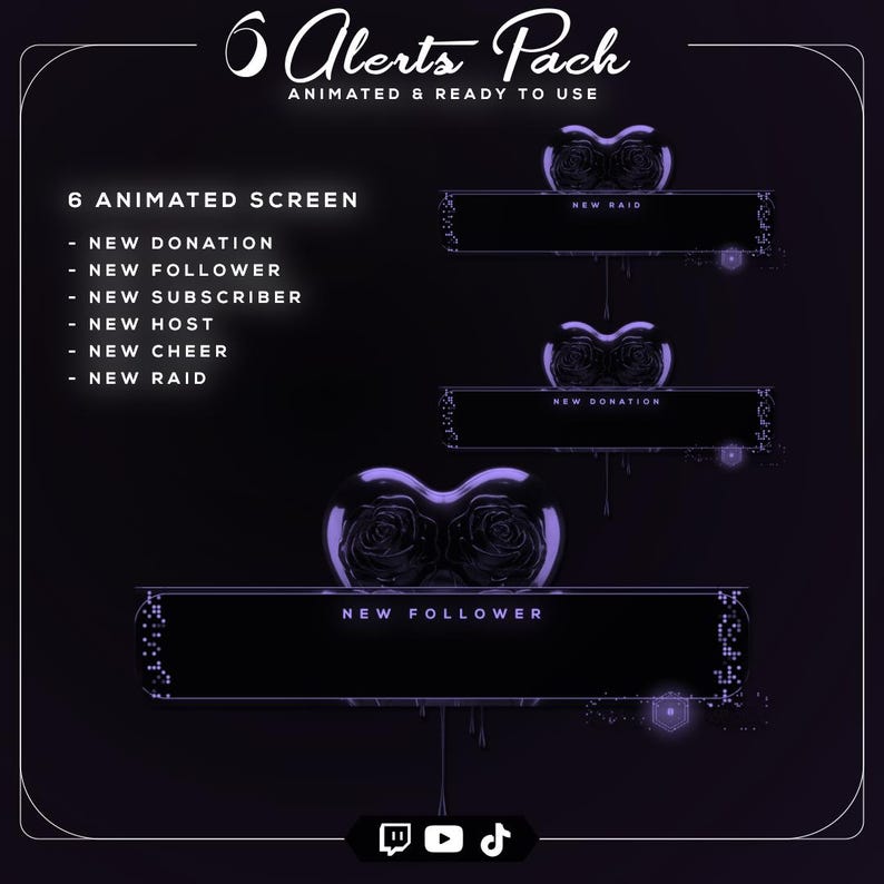 Animated Purple Heart Twitch Alerts | Liquid Chrome Rose Notifications ...