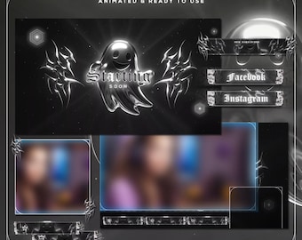 Animated Chrome Ghost Twitch Overlay | Spooky Y2K Goth Stream Pack | Silver Liquid Metal VTuber Graphics | OBS Streamlabs