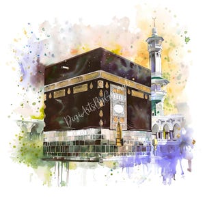 Kaaba Watercolour Graphic | Kaaba PNG | Umrah, Hajj Mubarak Digital Illustration | Kaaba Clipart | Kaaba JPEG
