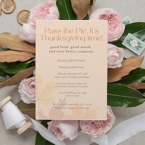Editable Thanksgiving Invitation | Instant Download | Fall Party Invite Template | Printable Digital Invite | Editable Canva Template