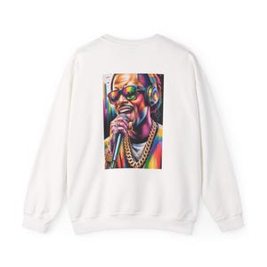 Kleurrijke rapper kunst uniseks sweatshirt met ronde hals, hiphopsweatshirt, cadeau muziekliefhebber, streetwear, merchandise van de kunstenaar, inspirerende kleding