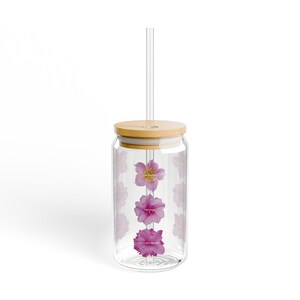 Flower Affirmation Sipper Glass Cup, Floral Tumbler, Positive Vibes Drinkware, Motivational Glass, Gift for Her, Flower Lover&#39;s Cup