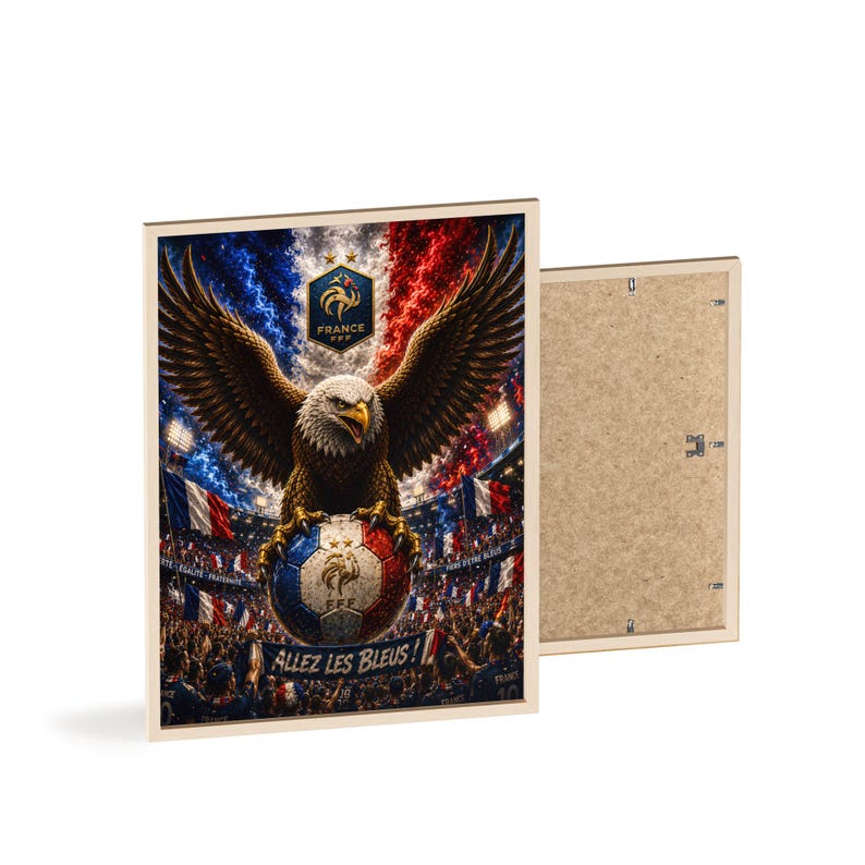 Eagle on French Soccer Ball Poster with Wooden Frame | Allez Les Bleus image 11