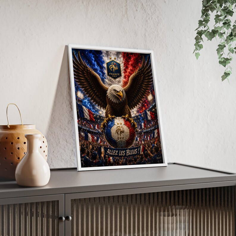 Eagle on French Soccer Ball Poster with Wooden Frame | Allez Les Bleus image 18